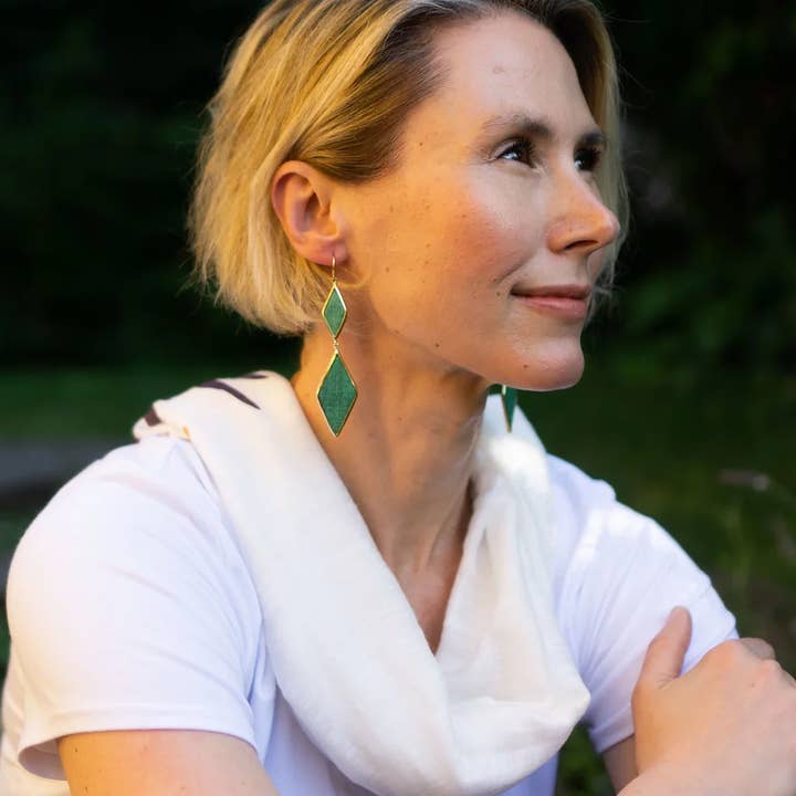 Earrings - Silk & Brass Double Diamond for wholesale by Marigold Collective