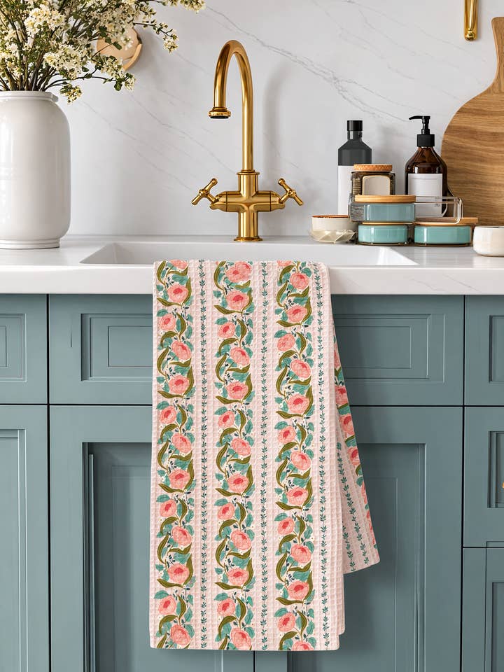 Flora Stripe Waffle Rectangle Dish Towel for wholesale by Ashton Elizabeth Collective