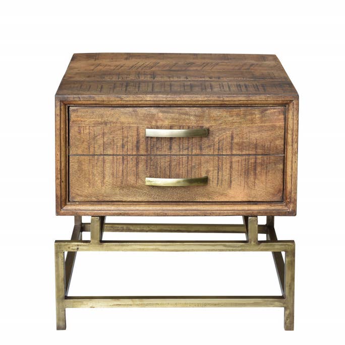 HomeRoots - Wholesale Side Table - 21" Brass And Brown Solid Wood And Iron Square End Table4