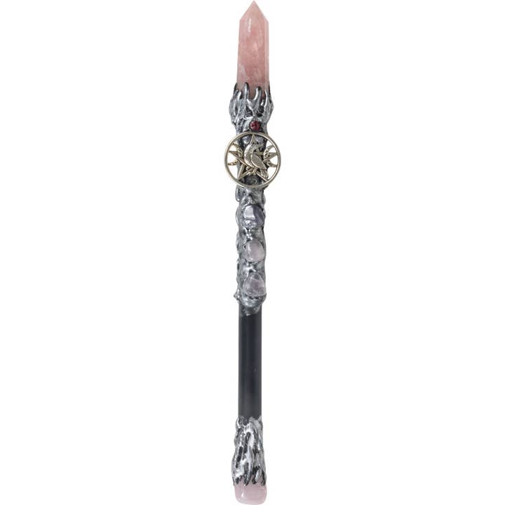 Kheops International - Wholesale Meditation Supplies - Magick Wand - Rose Quartz Point w/ Silver Raven (Each)