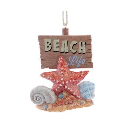 4.33" Sand Shells " Beach Life" Ornament for wholesale by Kurt S. Adler, Inc.