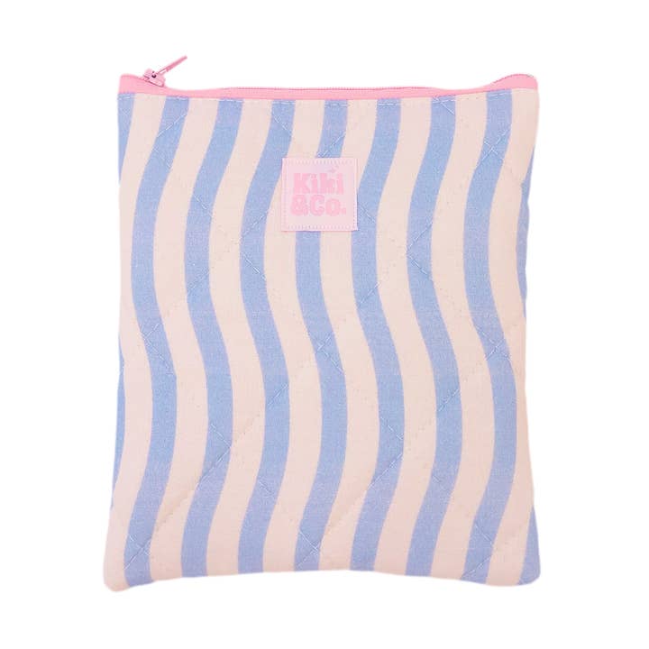 Kiki & Co. - Wholesale Pouch – Women’s - Quilted eReader Sleeve - Blue Wavy Stripes0