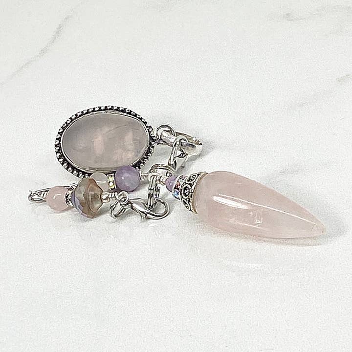Rose Quartz and Czech Glass Wearable Pendulum for wholesale by Divining Gifts