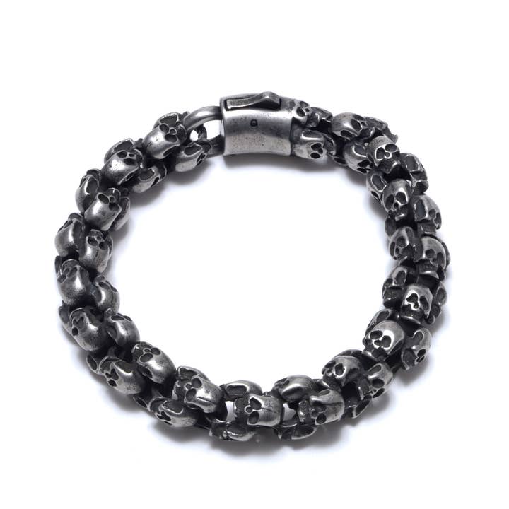 Fat Oxidised Skull Bracelet for wholesale by Midhaven Ltd - Tribal Steel