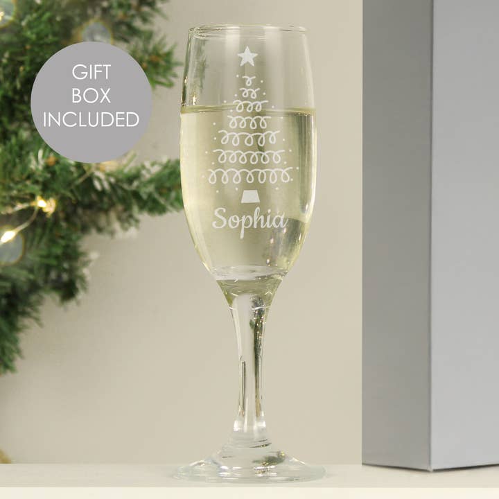 Simply Canvas Art – wholesale Champagne flute – Personalised Christmas Tree Glass Flute