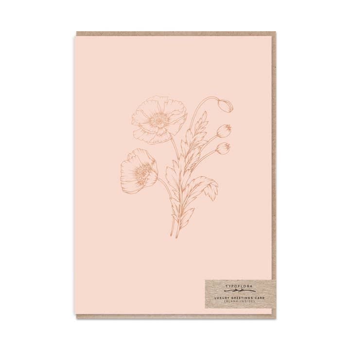 Soft Pink Poppies Card for wholesale by Typoflora