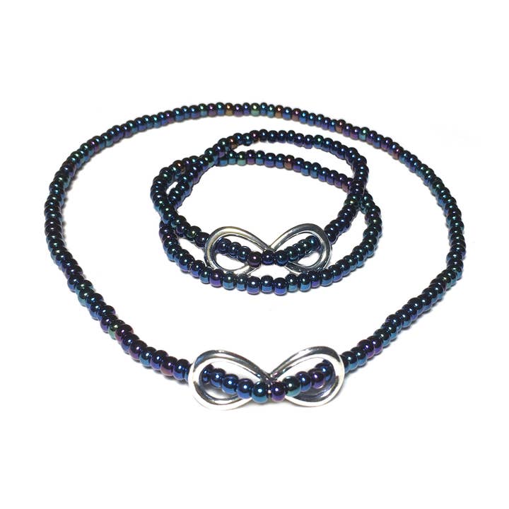 Low Tide Island Design – wholesale Pärlarmband – OÄNDLIGHET TECKEN - 3 I ETT SILVER PÅ BLÅ CHAKRA TJECKISKA GLAS0