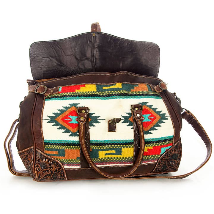 LS Western - Wholesale Weekender Bag - Women's - LC-ADBG643 Tooled Leather & Saddle Blanket Duffel Bag Western Travel Weekender by American Darling5