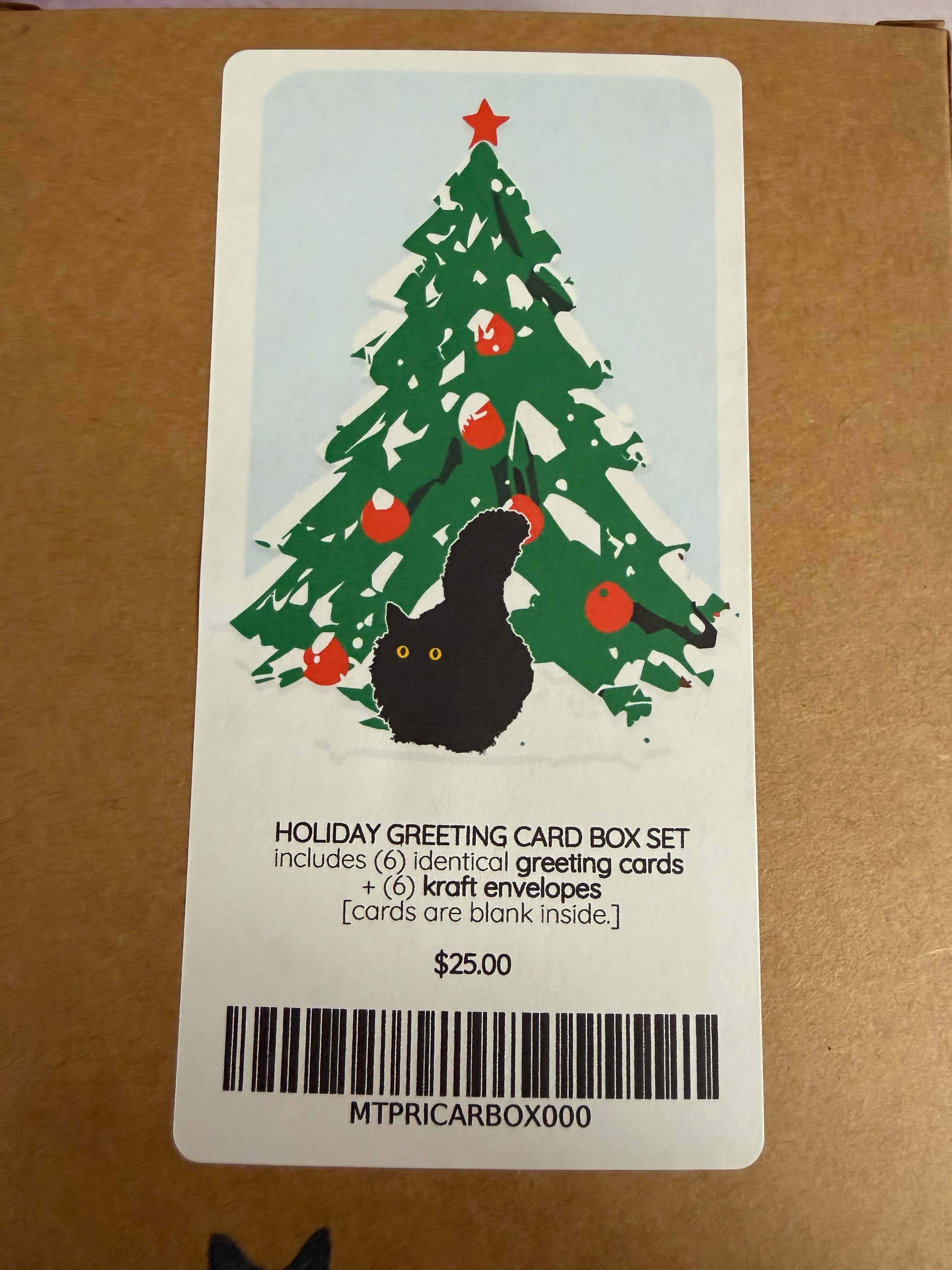 Mobius Theory - Wholesale Christmas Card - Christmas Tree Cat Holiday Card Box Set of Six (6) Cards2