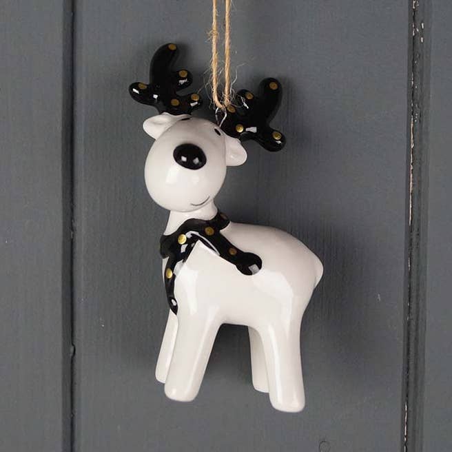 Cerf en céramique noir et blanc pour la vente par Satchville