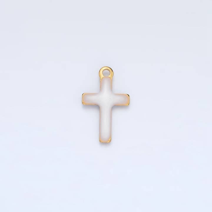 Aim Eternal - Wholesale Individual Charm/Pendant - Stainless Steel Pink, Green, White Enamel Mini Cross Charm | P10202