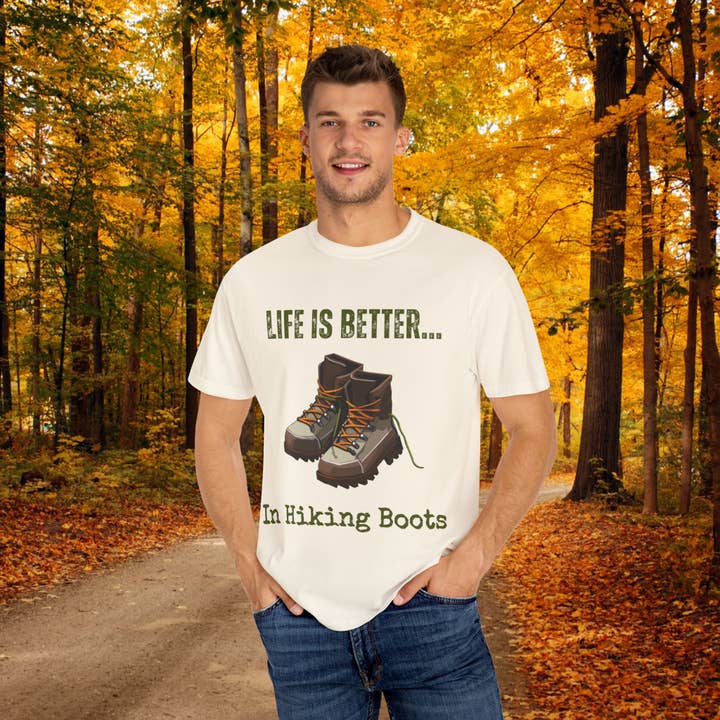 Restored By Nature Company - Wholesale Screen Printed T-Shirt - Unisex - Unisex Graphic Tee – Life Is Better…In Hiking Boots – Soft Cotton12