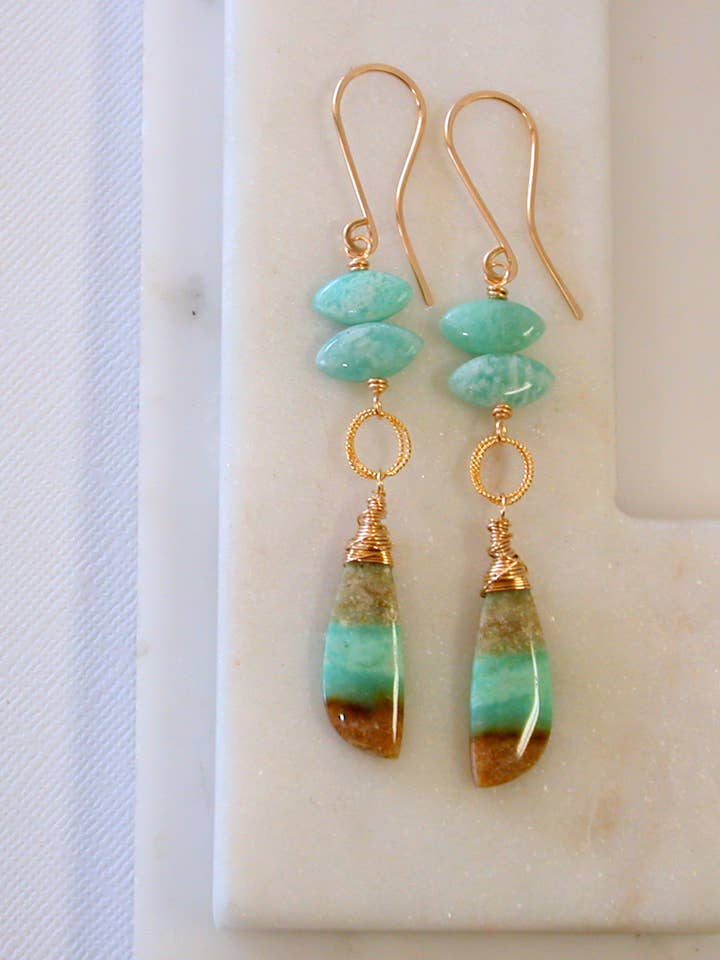 OOAK. Petrified Wood Statement Earrings for wholesale by Linda Trent Jewelry