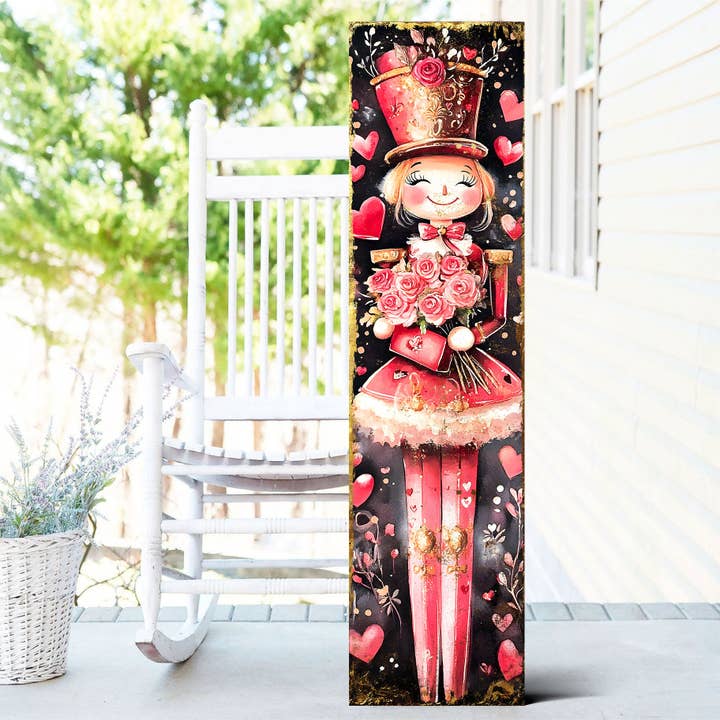 TX USA Corporation - Wholesale Outdoor Sign - Valentine’s Day Girl Nutcracker Porch Sign | Front Porch Plaque | Entryway Decor | UV Print | 3 Sizes
