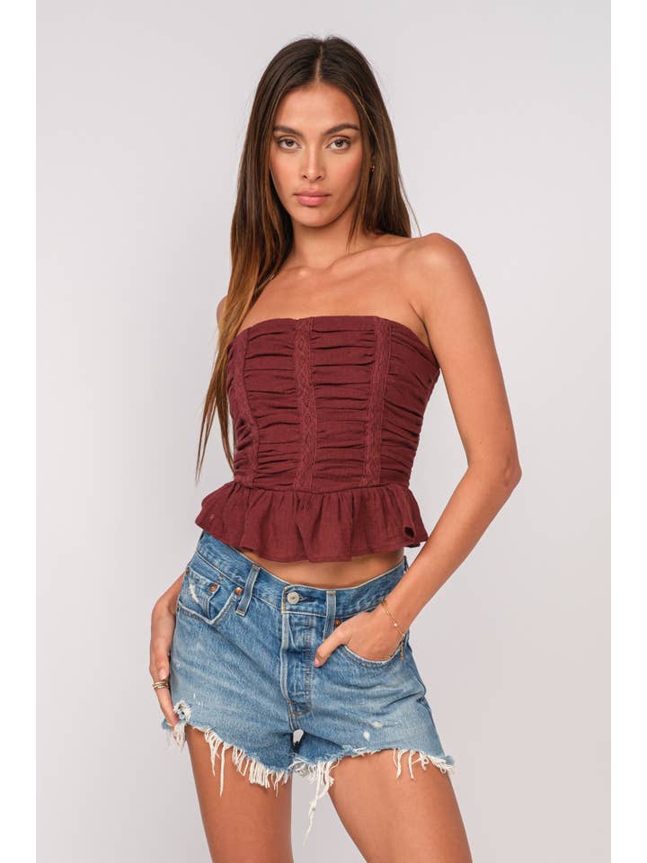 Sky to Moon - Wholesale Tank Top - Women's - BACK SMOCKED BAND RUFFLE DOWN RUCHED CROP TOP