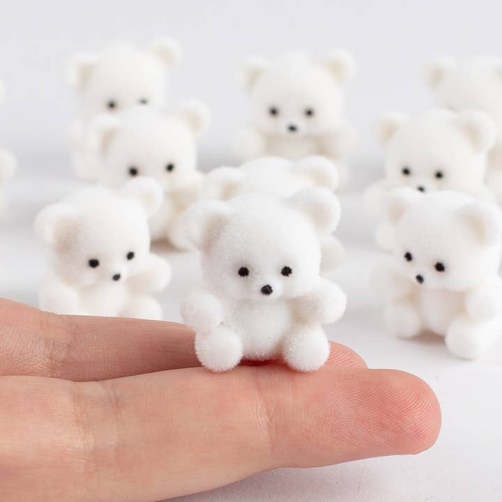 Factory Direct Craft - Wholesale Decorative tabletop object - 1" Miniature White Flocked Teddy Bears (Bag of 12)2