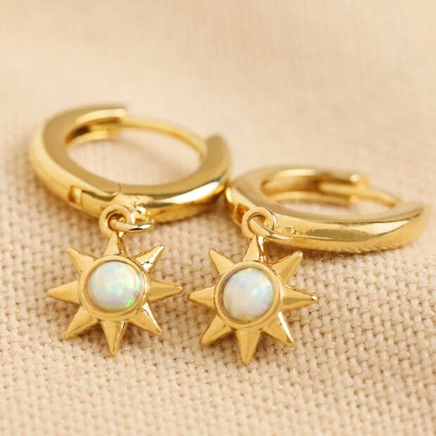 Lisa Angel - Wholesale Huggie Earrings - Opal Sun Huggie Hoop Earrings in Gold0