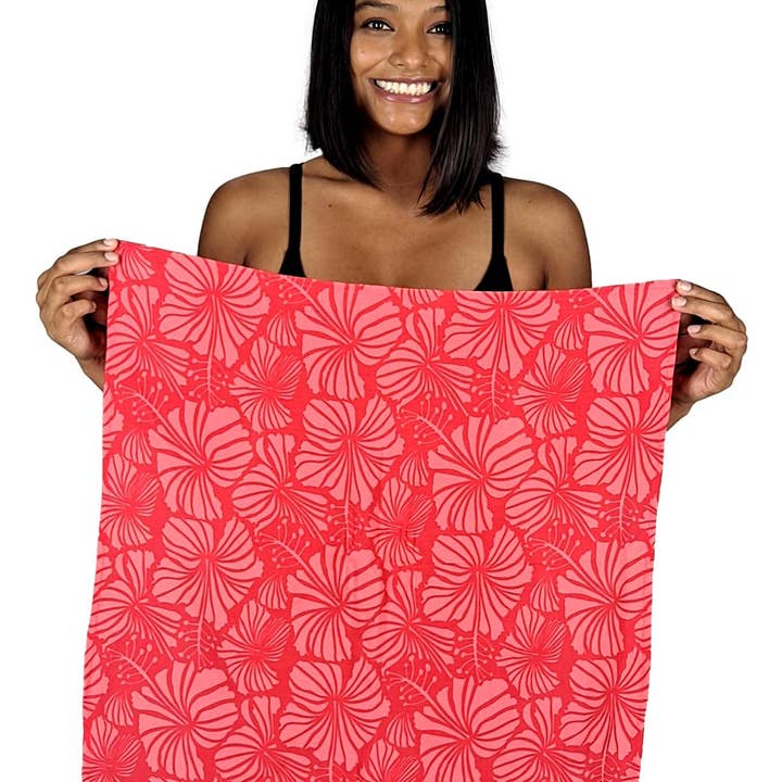Bandana Red Hibiscus Lightweight Rayon 21 x 21 for wholesale by Island Style Clothing Co by Akamai Distribution Ltd