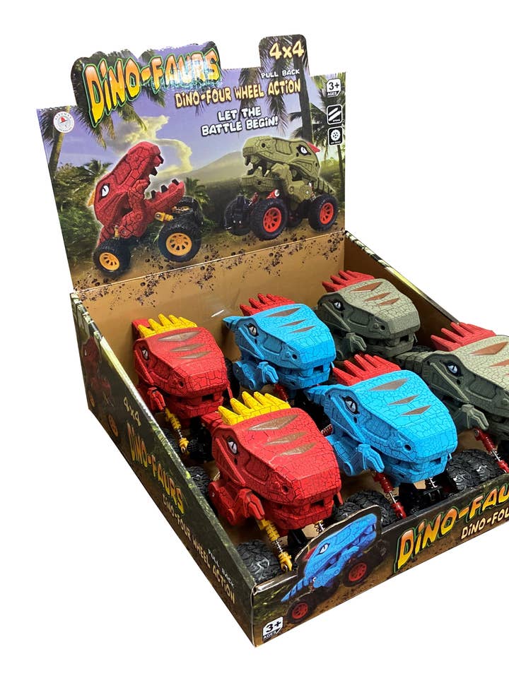 Pull Back 4 Wheel Dinosaur Truck 6Pc Assorted Tray Display for wholesale by Aeromax Toys