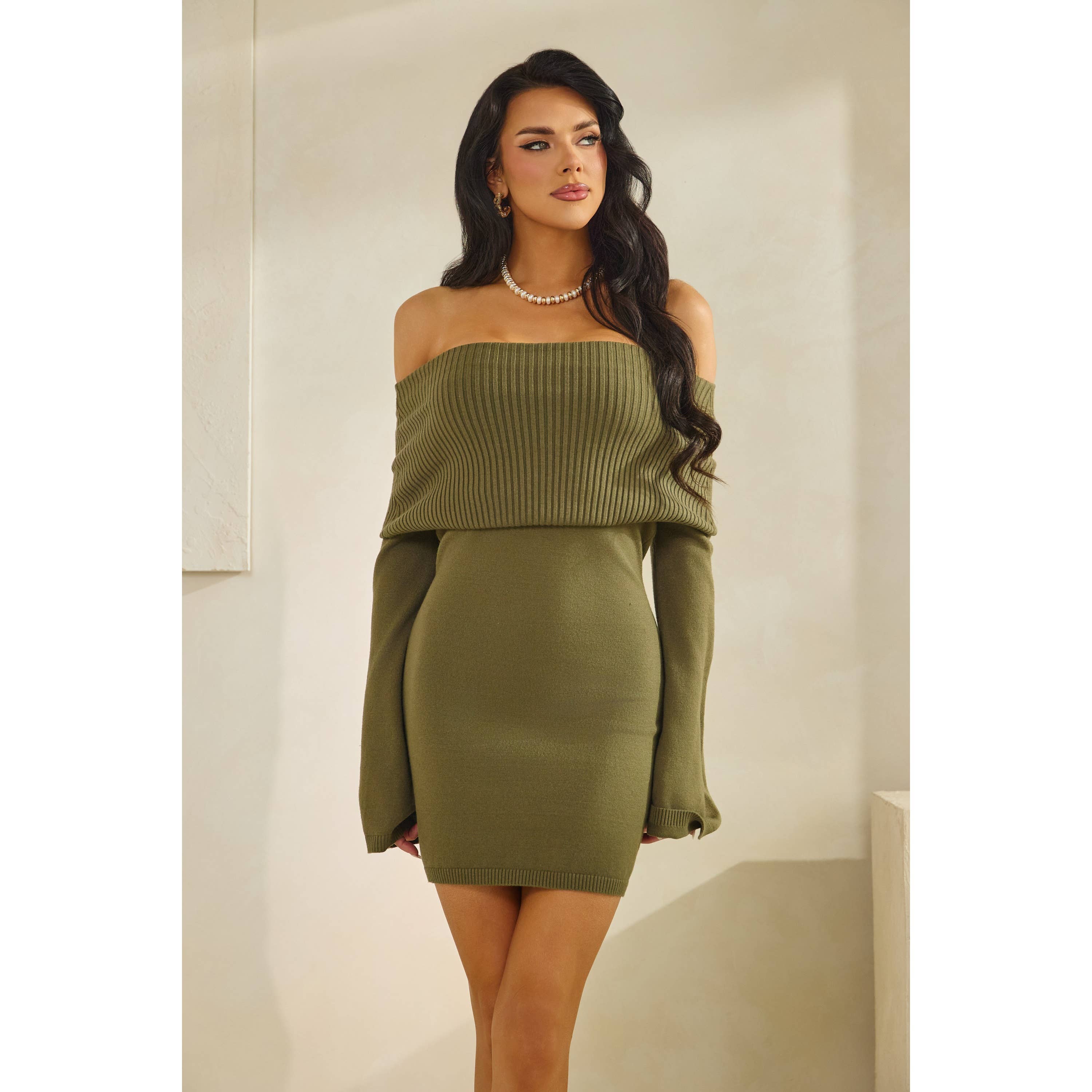 The Sang - Wholesale Dress - Women's - OFF SHOLDER SWEATER DRESS3
