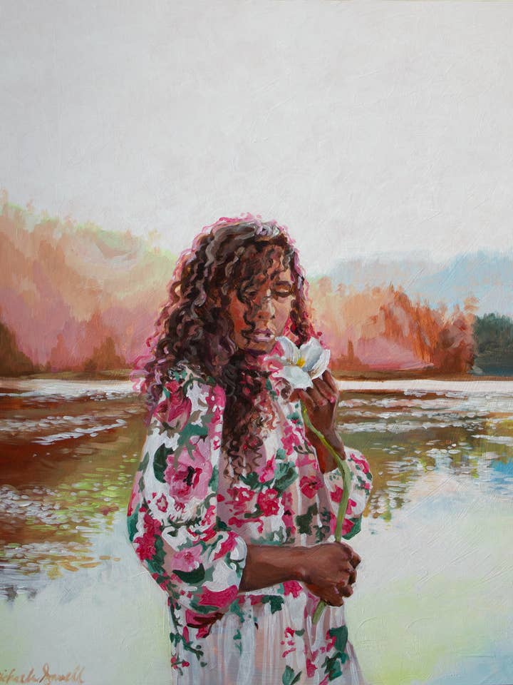 Portrait of a woman in a flower dress - fine art print for wholesale by Savell Studio