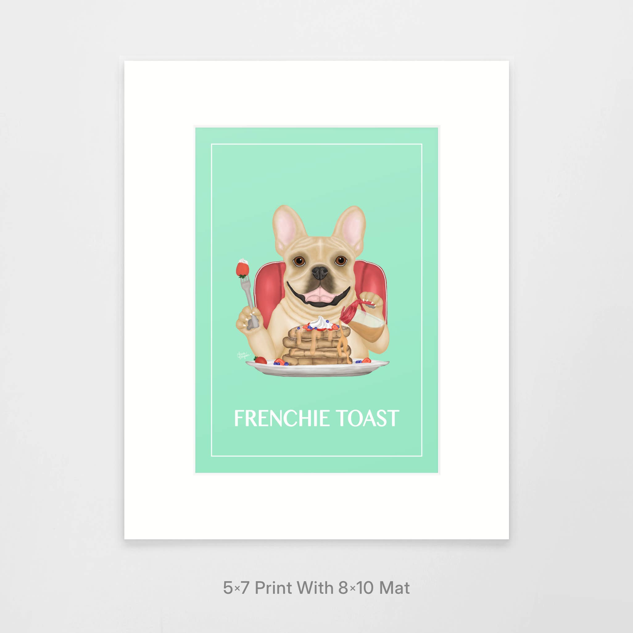Laura Bergsma Studio - Venta al por mayor Ilustración - Lámina artística de perro bulldog francés, Frenchie Toast, edición de cervatillo0