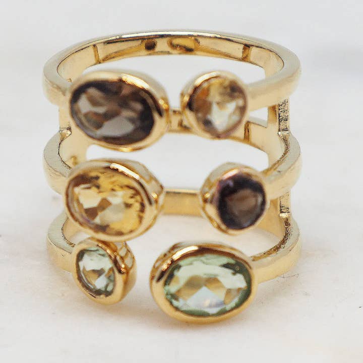 NCR012C dames ring med tre rækker halvædelstene for engroshandel hos NIIKI PARIS