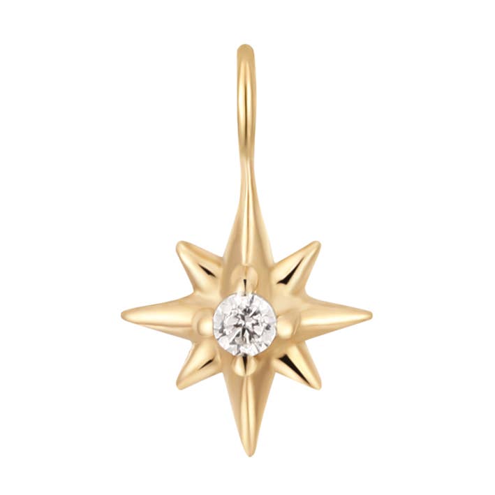 WJW - Wholesale Individual charm/pendant - 14K Solid Gold Diamond Compass Star Charm0
