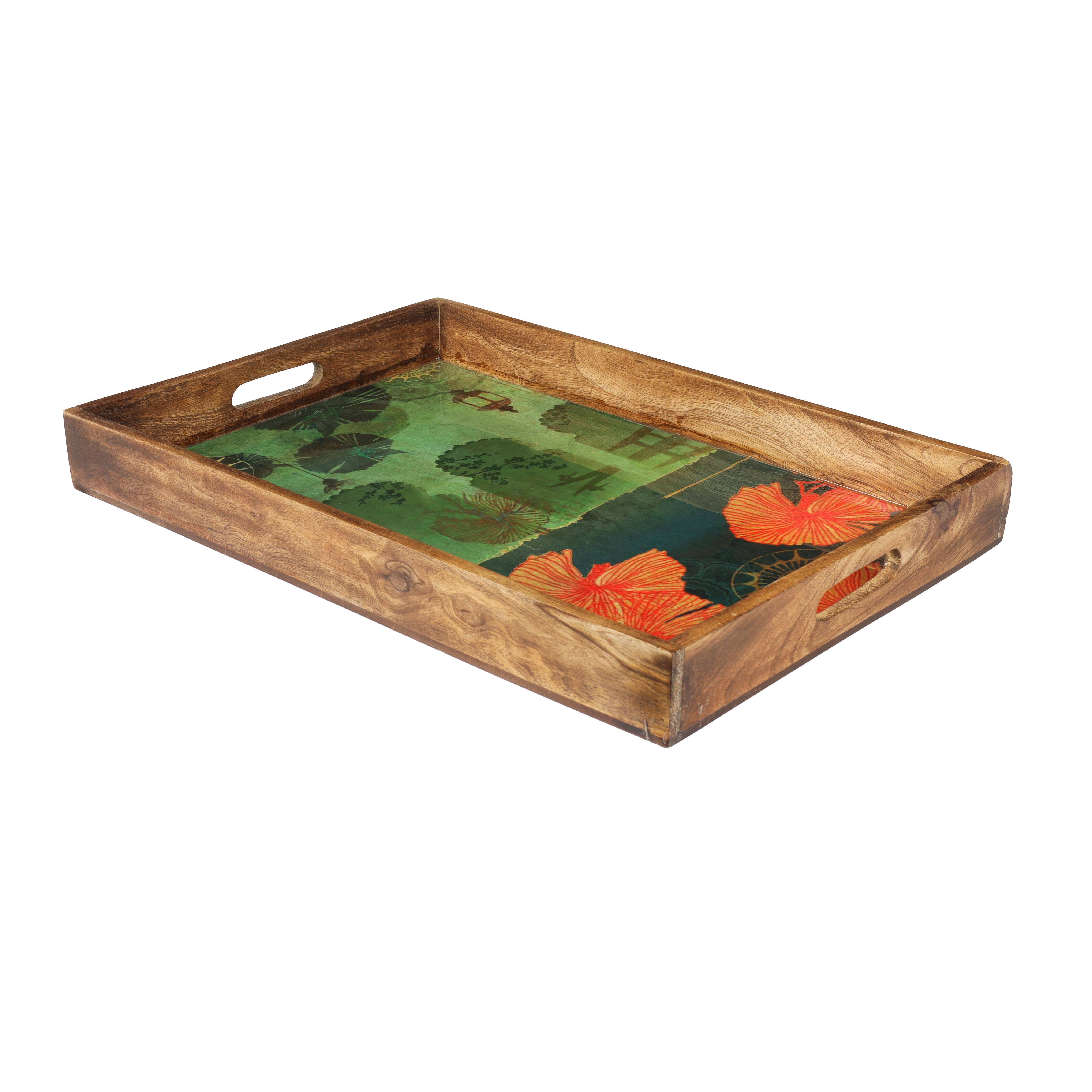 Tiramisu – Bandeja decorativa por atacado – Conjunto de 3 Bandejas Decorativas de Resina e Madeira com Estampa Spring Bloom4