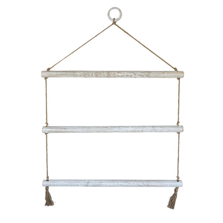 Foreside Home & Garden - Wholesale Wall Mounted Shelf - Hudson Retail Display Hanging Blanket Ladder White Wood