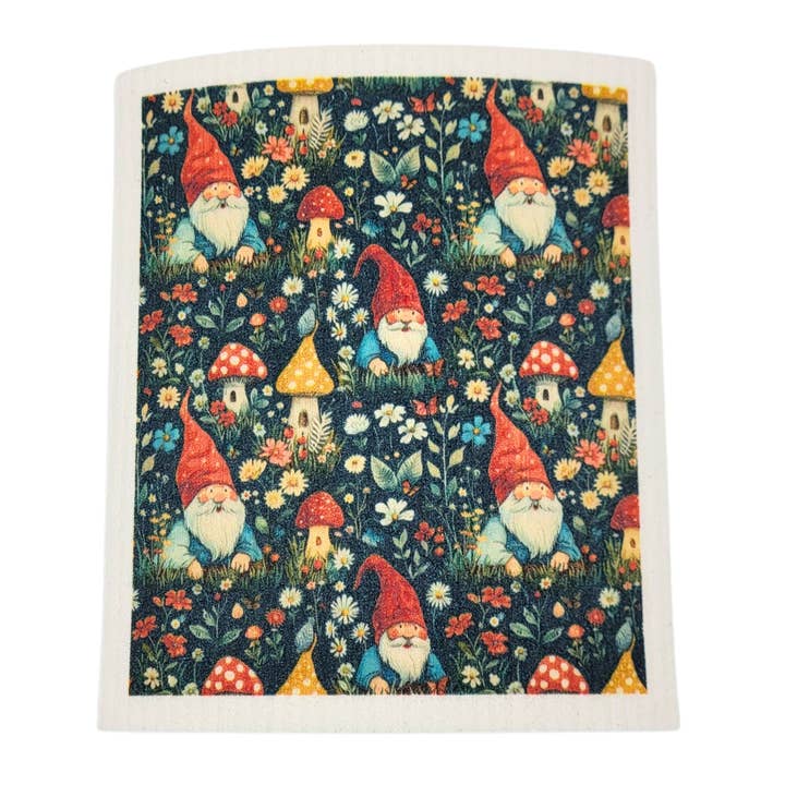 Gnome in Spring Mushrooms Swedish Dishcloth - Kitchen Towels for wholesale by Driftless Studios