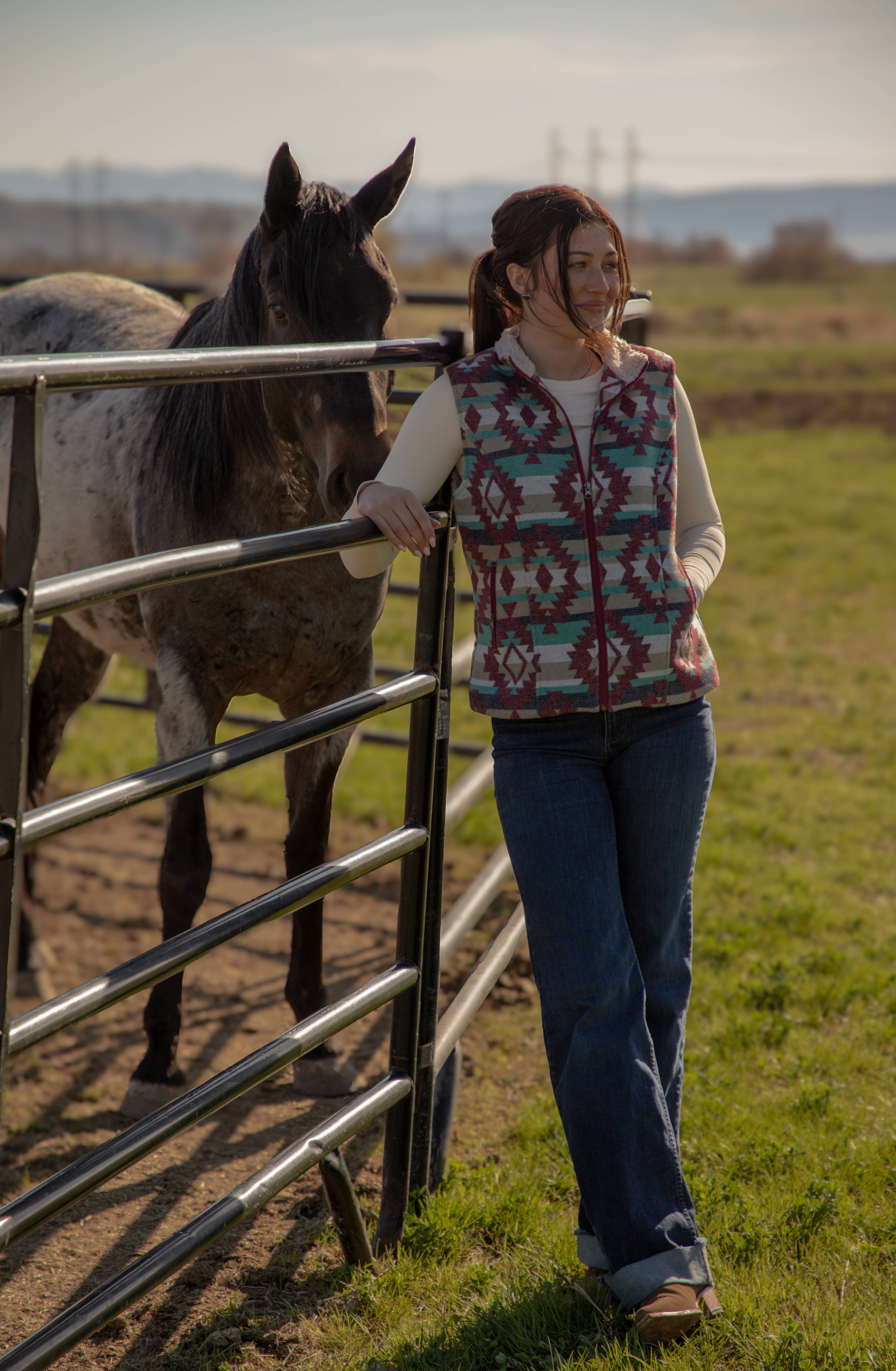 Multi Colored Ladies Aztec Vest with Sherpa Lining-L-25618 for wholesale on Faire4