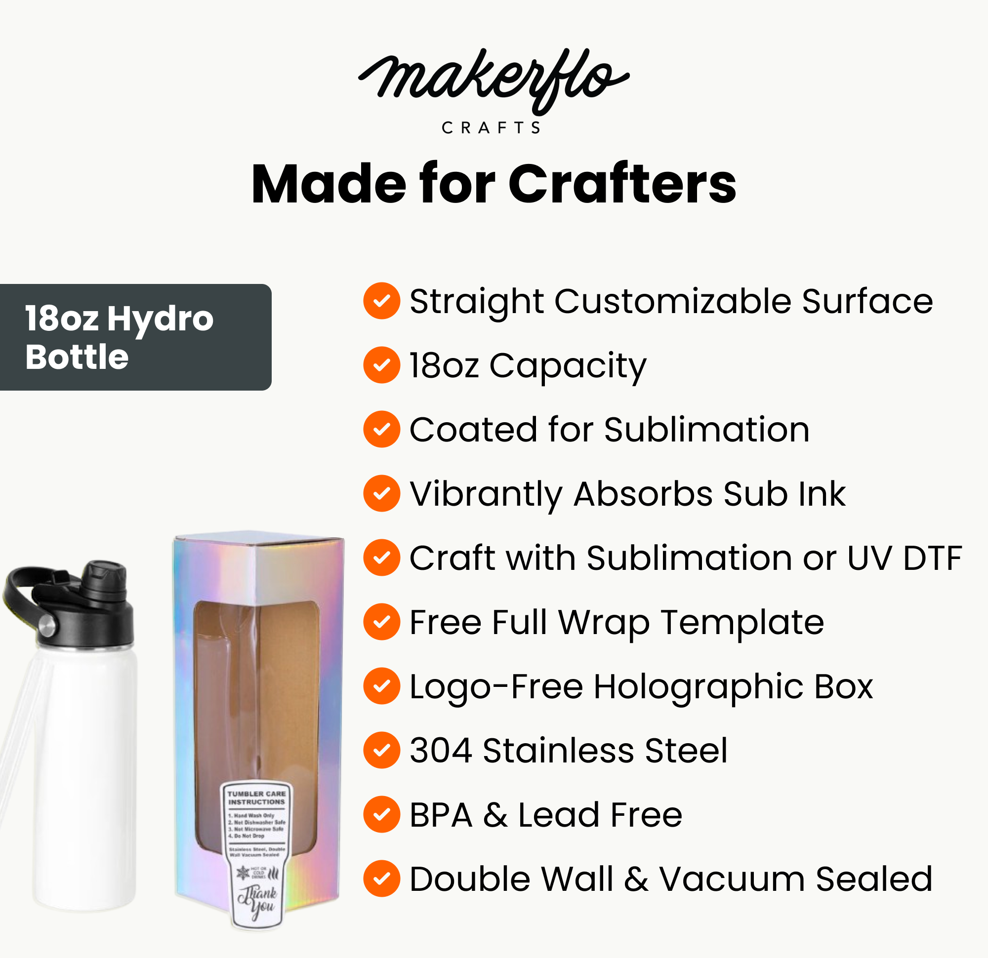 MakerFlo - Wholesale Water Bottle - Makerflo 18 oz Sublimation Hydro Bottle, Ideal for Crafts7