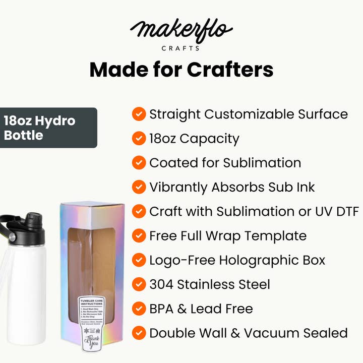 MakerFlo - Wholesale Water Bottle - Makerflo 18 oz Sublimation Hydro Bottle, Ideal for Crafts7