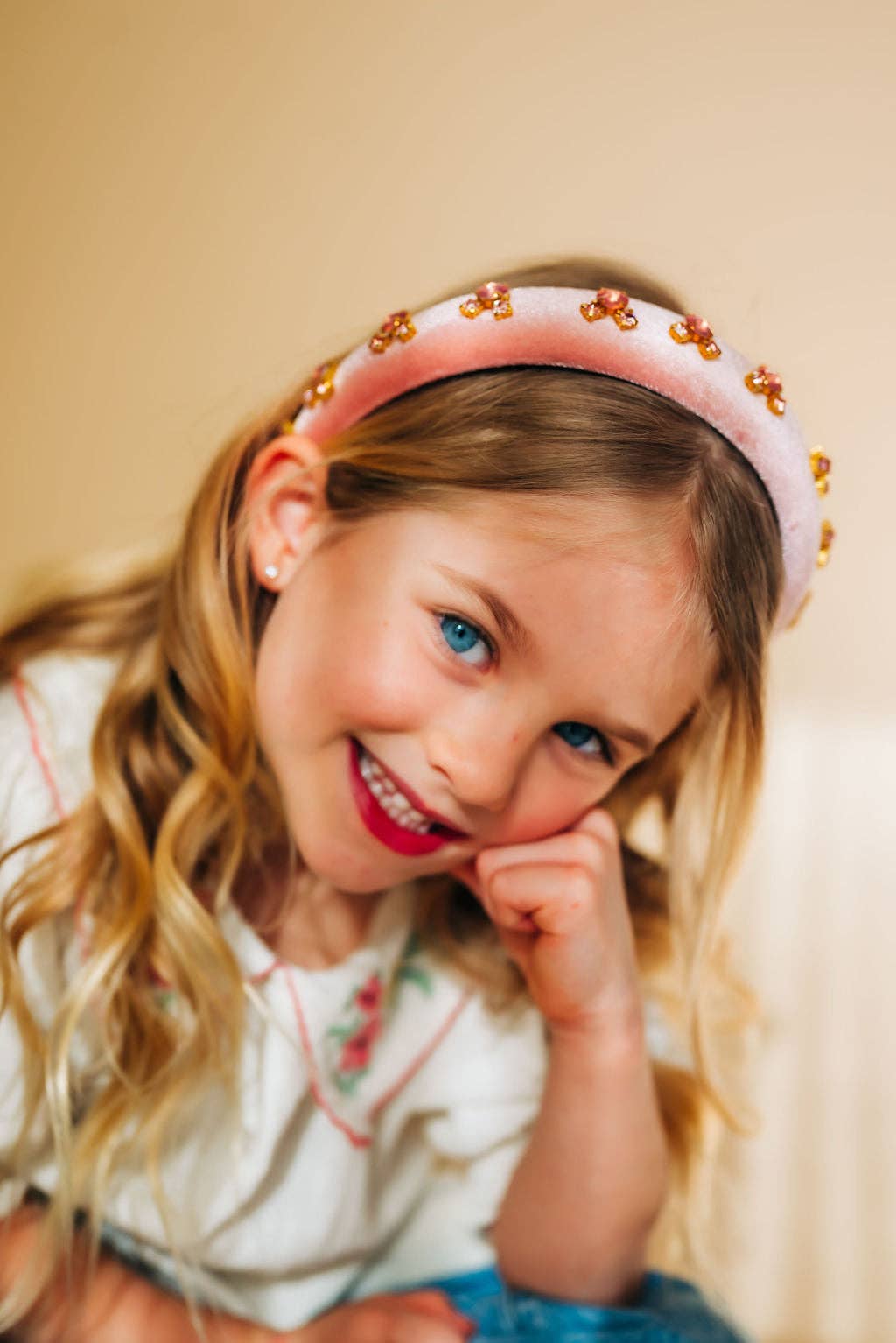 Gussy Up Bow Co – Engroshandel Pandebånd - Børn – Lyserød juvel musseøre pandebånd1