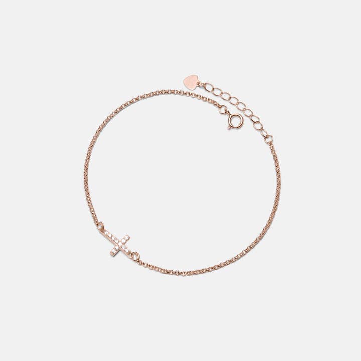 Perimade & Co. LLC - Wholesale Charm/Dangle Bracelet - Dainty Gold Cross Charm Bracelet in 925 Sterling Silver