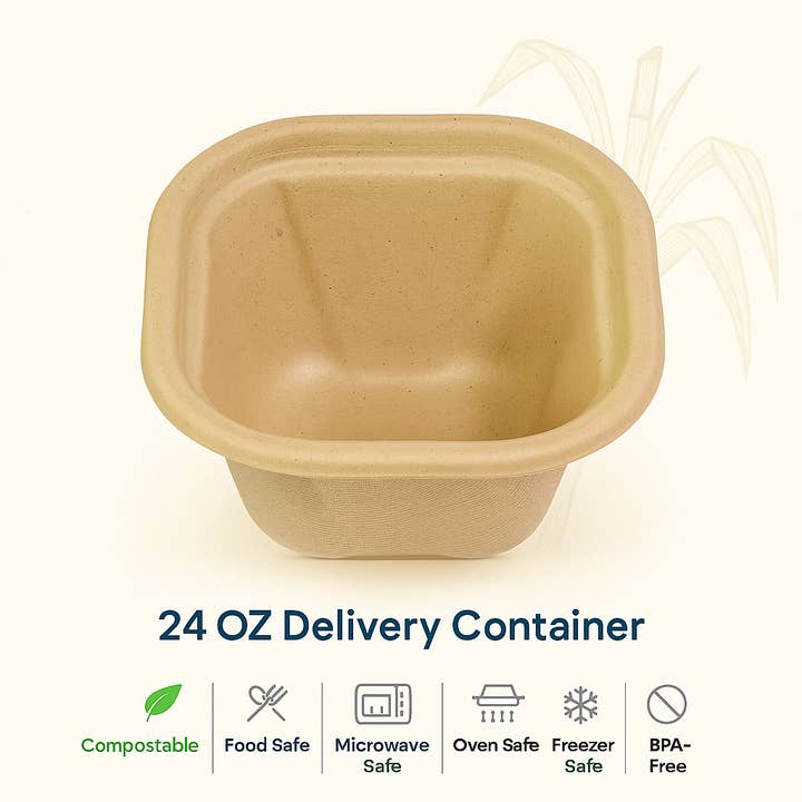Contenants de livraison de 750 ml (Caisse de 750 | 6 x 125 paquets) - 100 % compostables fabriqués à partir de bagasse de canne à sucre pour la vente par Nutribite EcoWare
