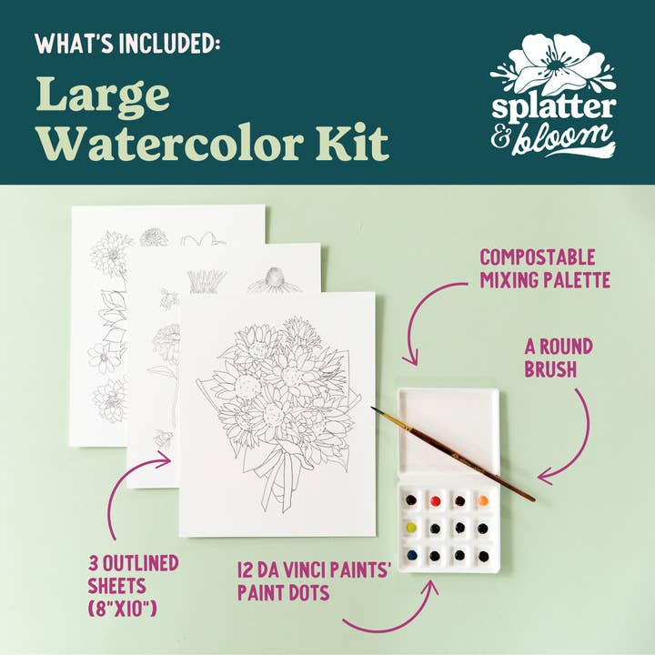 Splatter & Bloom - Wholesale Watercolor Paint - Plant Zen Watercolor Painting Kit - (Large)1
