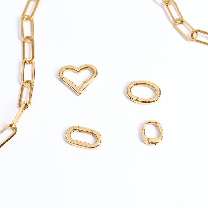 WJW - Wholesale Clasp - 18K Gold Stainless Steel Small Heart Carabiner Charm Clasp