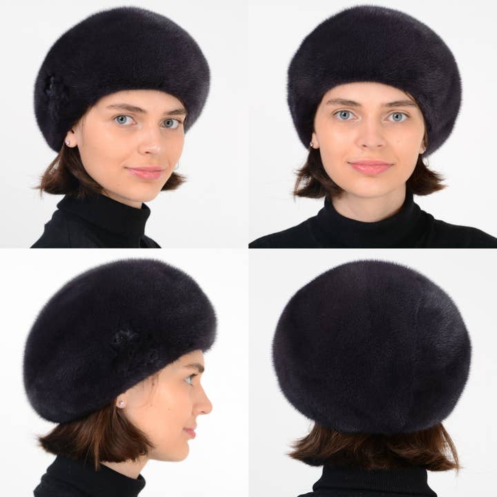 FurStyleUa - Vente Béret – femme - Béret en fourrure de vison pour femmes, chapeaux d'hiver de luxe en fourrure véritable