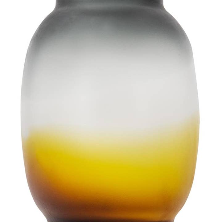 HomeRoots - Wholesale Vase - 10" Charcoal And Orange Ombre Round Glass Table Vase5