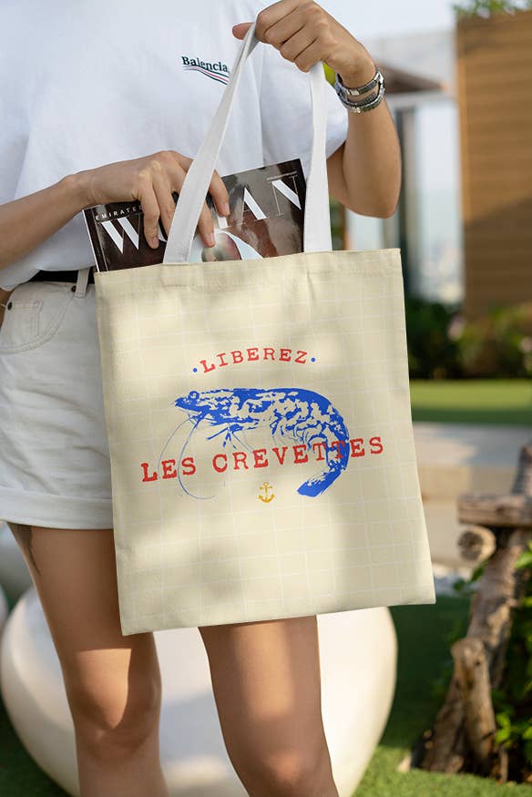 Coast and Valley - Wholesale Tote Bag - Unisex - Summer seaside shrimp cotton tote bag