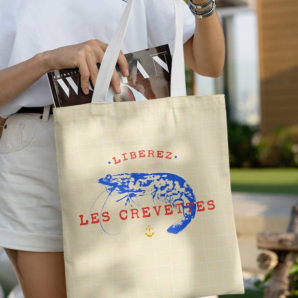 Coast and Valley - Wholesale Tote Bag - Unisex - Summer seaside shrimp cotton tote bag0