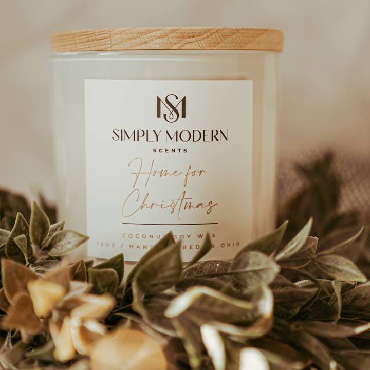 Home for Christmas | White | Wood-Wick Coconut Soy Wax Candle for wholesale by Simply Modern Scents