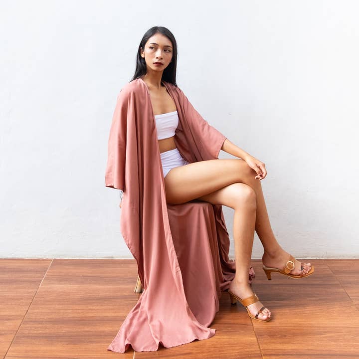 Bali Harvest - Wholesale Swim Cover Up - Women's - Rayon Kimono Cover Up (Dusty Pink) - Bikini Outer Beach Robe3