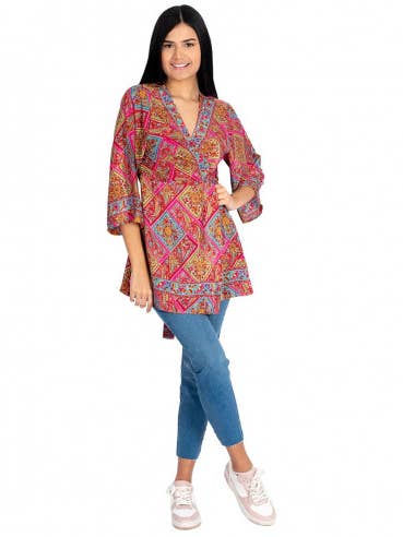 Printed Wrap Silk Blouse for wholesale by Kimago Look