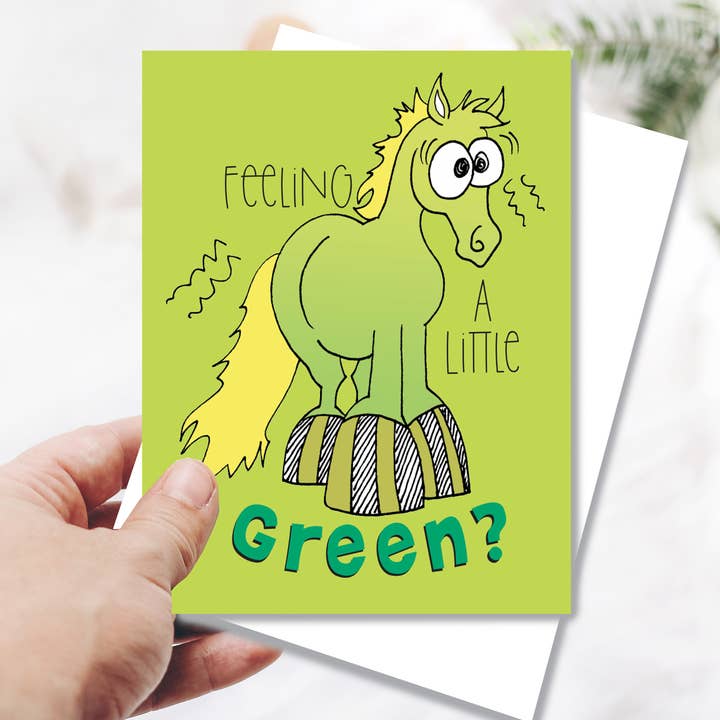 Horse Get Well Card / Feeling Green? / Funny Cute for wholesale by Horse Hollow Press