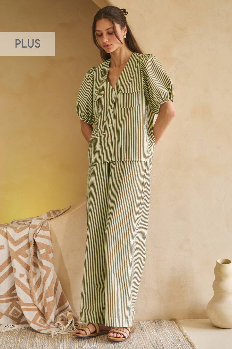 Oddi - Vente Ensemble haut et pantalon (PAS d'intérieur) - Femme - Ensemble haut rayé plus avec pantalon large assorti6