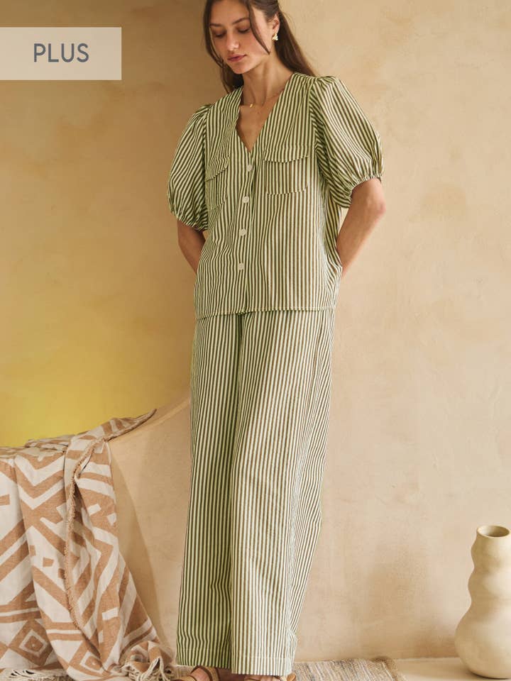 Plus Striped Top With Matching Wide-Leg Pants Set for wholesale by Oddi