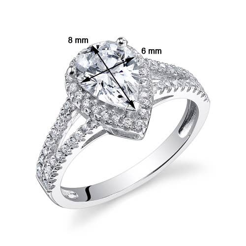 Peliani - Wholesale Engagement Ring - Pear Shape CZ Sterling Silver Halo Engagement Ring Size 52